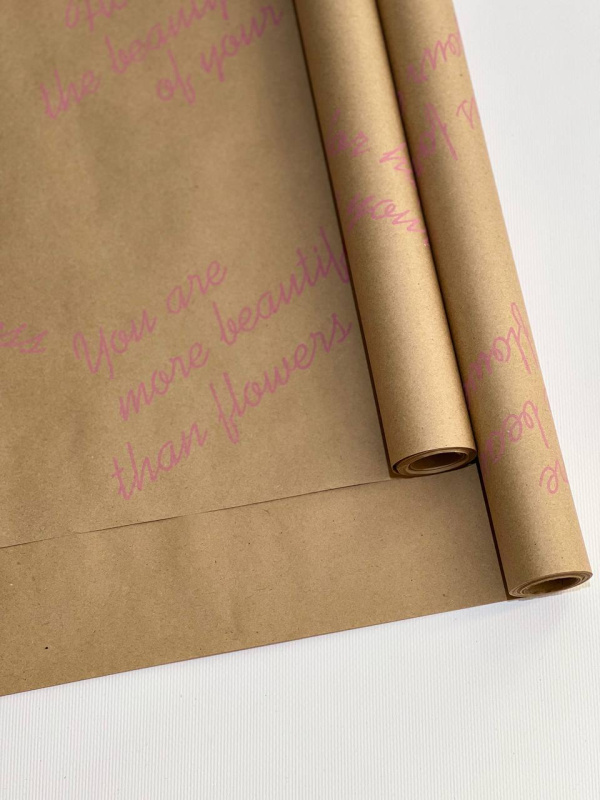 Крафт бумага Комплимент розовый  цв. на коричневом фоне 720мм/60гр/60мкр/8,5м± 5%
