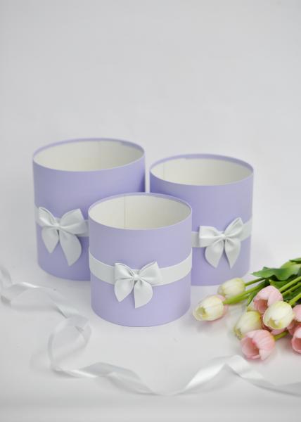 Коробки круглые без крышек Набор из 3х (16*16/18*18/20*20) с бантиком светло-сиреневый