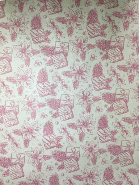 Упаковочная новогодняя бумага Цветы рубин 70см/60пл/10м