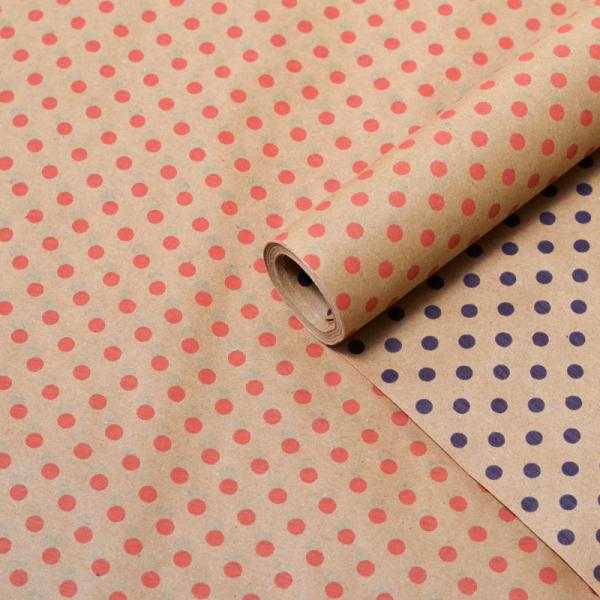 Крафт бумага двухст. Горох красный/фиолетовый на коричневом 70 см* 8,5 ярд ± 5%