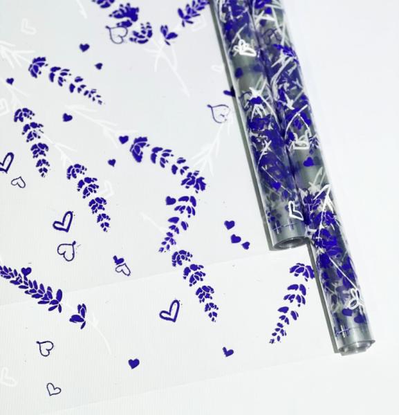 Пленка прозрачная двухцветная с рисунком Лаванда бело- сиреневая 70см*10ярд ± 5%