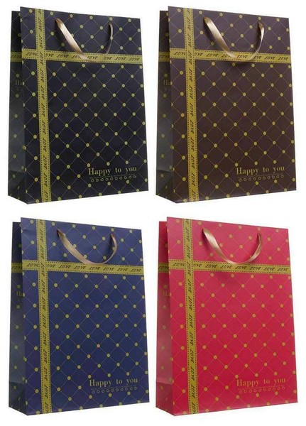 Подарочные пакеты Happy в ассортименте 31x42x12 см 4 вида 12 шт./упак.