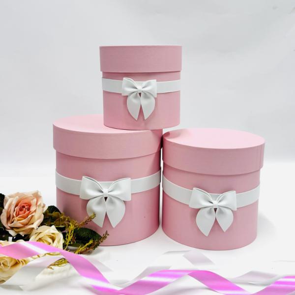 Коробки круглые Набор из 3х (13*13/16*16/18*18) с бантиком Нежно-розовый