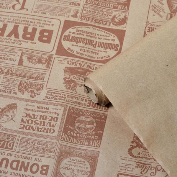 Крафт бумага Винтажная газета коричневая на коричневом фоне 70см/60гр/60мкр/10м± 5%