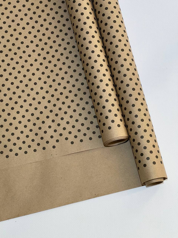 Крафт бумага Горох черный цв. на коричневом фоне 720мм/60гр/60мкр/8,5м± 5%