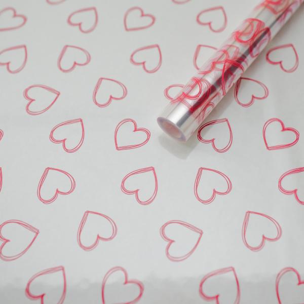 Пленка Сердечки контурные малиновые 70см*10ярд ± 5%