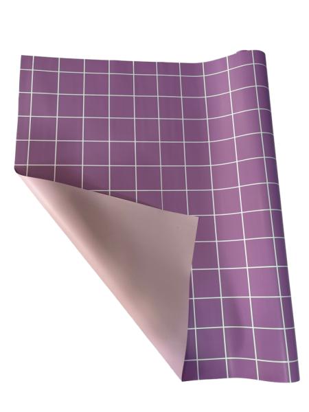 Пленка матовая двухсторонняя Клетка нежная сирень/бледно-розовый 58см*10м±5% 65мкм