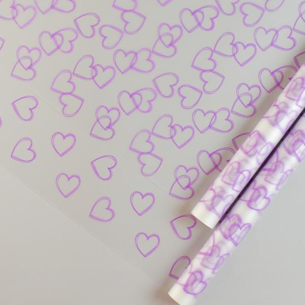 Пленка матовая (MDS) Сердца сиреневые 60см,40мкм 200гр