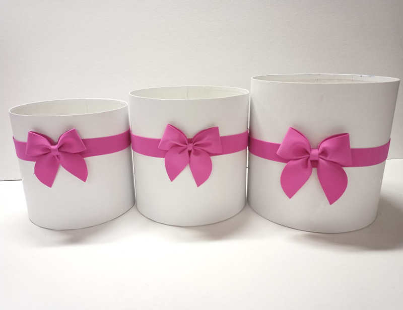 Коробки круглые без крышек Набор из 3х (16*16/18*18/20*20) с бантиком белый