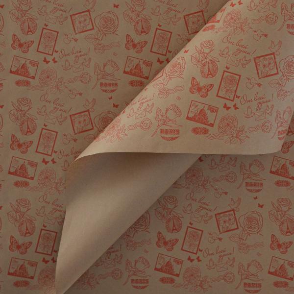 Крафт бумага Марки красный цв. на коричневом фоне 720мм/60гр/10м± 5%