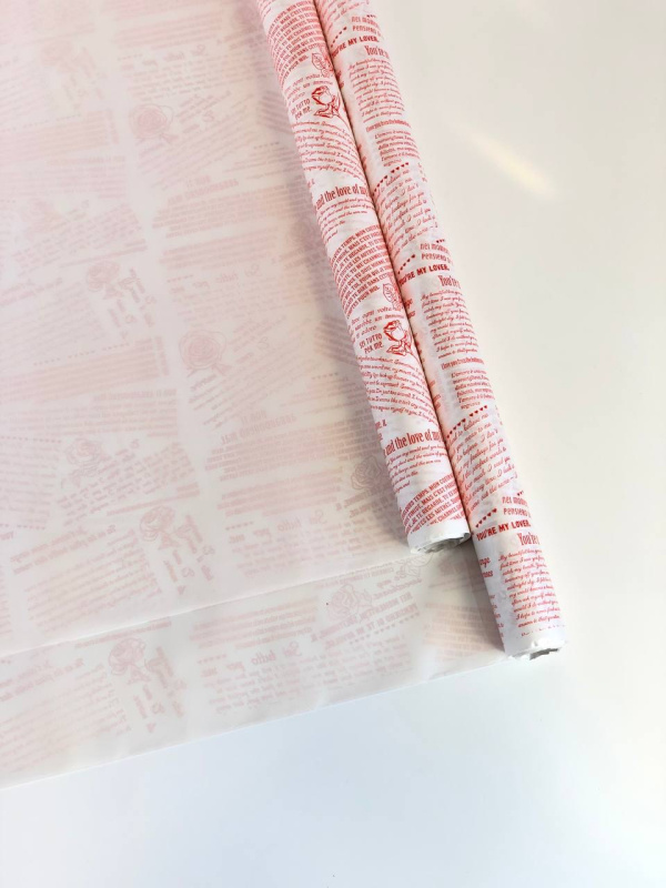 Матовая пленка двухсторонняя на втулке 50мкр Перламутр белый/Послание красный 60 см*10 ярд ± 5%