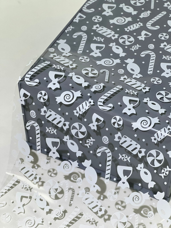 Пленка прозрачная с рисунком ЛеденцыНГ белая 40мкм/70см/200гр ± 5%