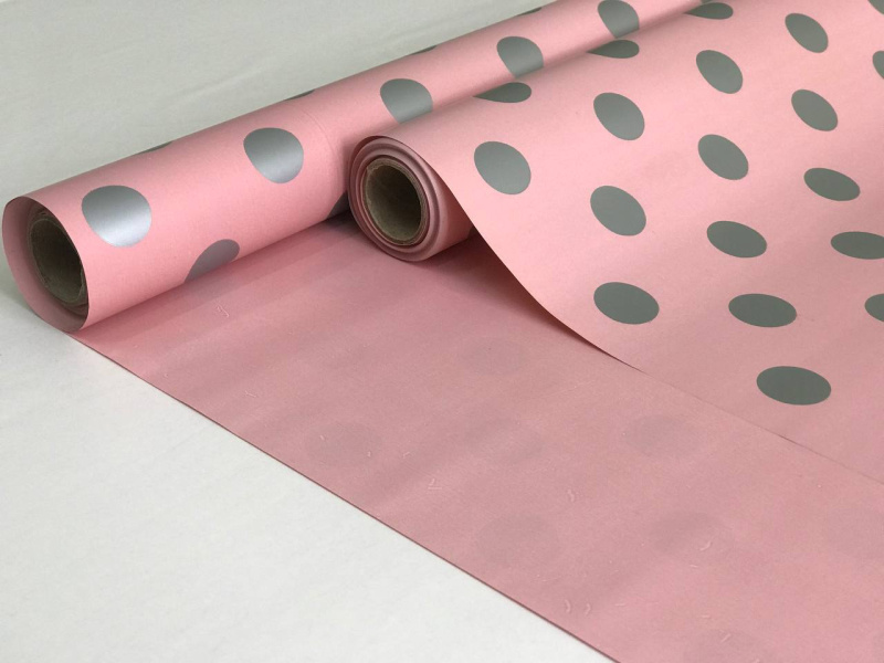 Пленка матовая 2-х сторонняя с рисунком танго-горох серебро 580мм/12м±5% 50мкр