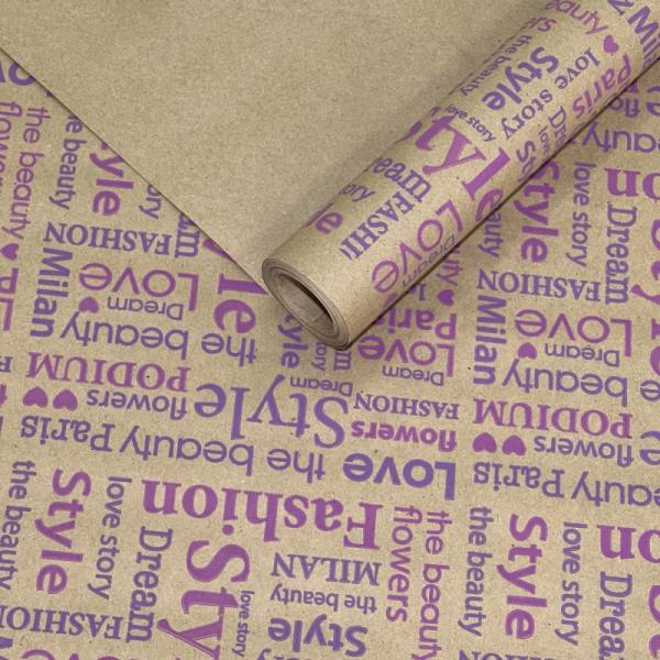 Крафт бумага Love storyцв.сиреневый/пурпурный на коричневом фоне 70см/60гр/60мкр/10м± 5%