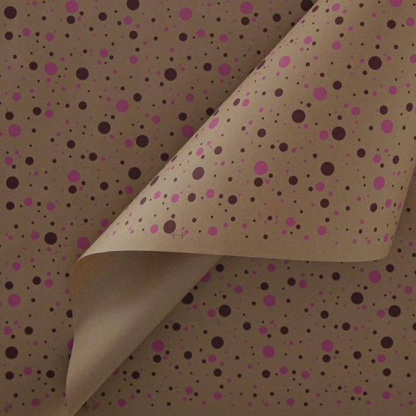 Крафт бумага Конфетти розовый/бордовый цв. на коричневом фоне 720мм/60гр/10м± 5%