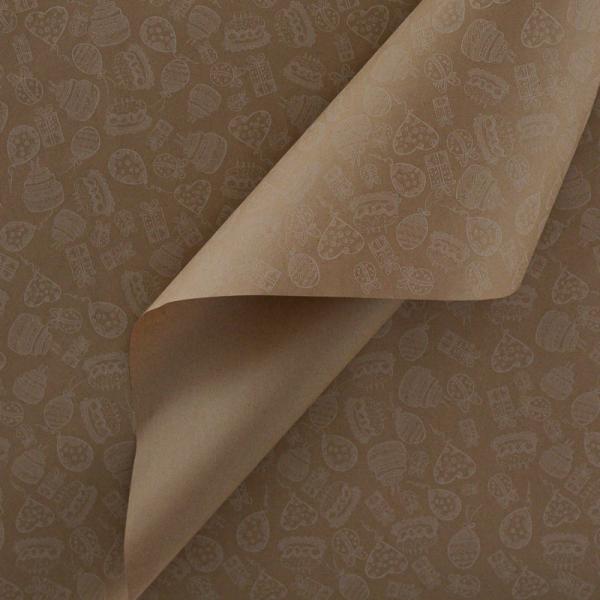 Крафт бумага Праздник белый на коричневом фоне 70см/60гр/10м± 5%