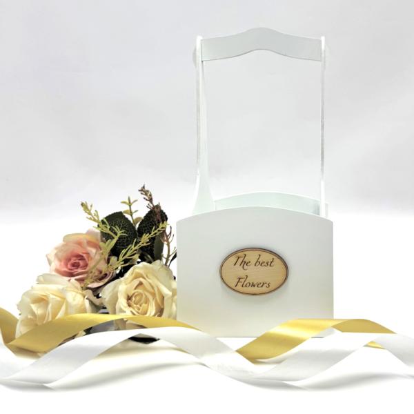 Декоративный ящик из фанеры квадратный с ручкой 140*125*h270 Декор белый