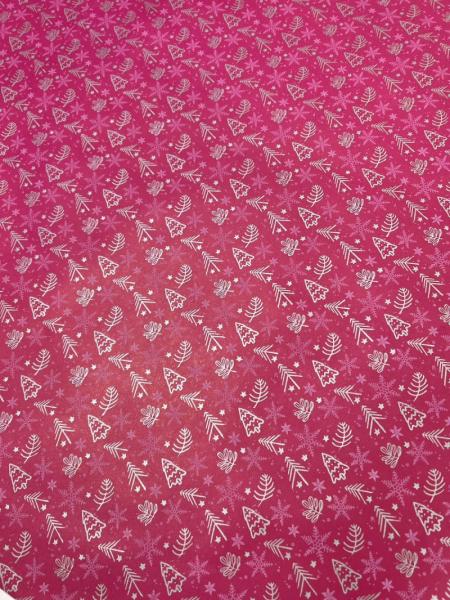 Упаковочная новогодняя бумага Елочки красная 70см/60пл/10м