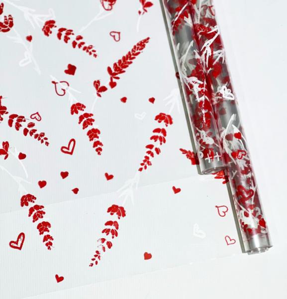 Пленка прозрачная двухцветная с рисунком Лаванда бело-красная 70см*10ярд ± 5%