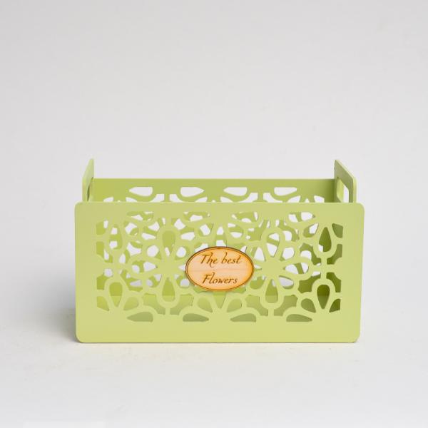 Декоративный ящик с ручкамии декором цв. фисташковый14,6*25 см