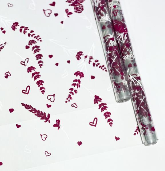 Пленка прозрачная двухцветная с рисунком Лаванда бело- фуксия 70см*10ярд ± 5%