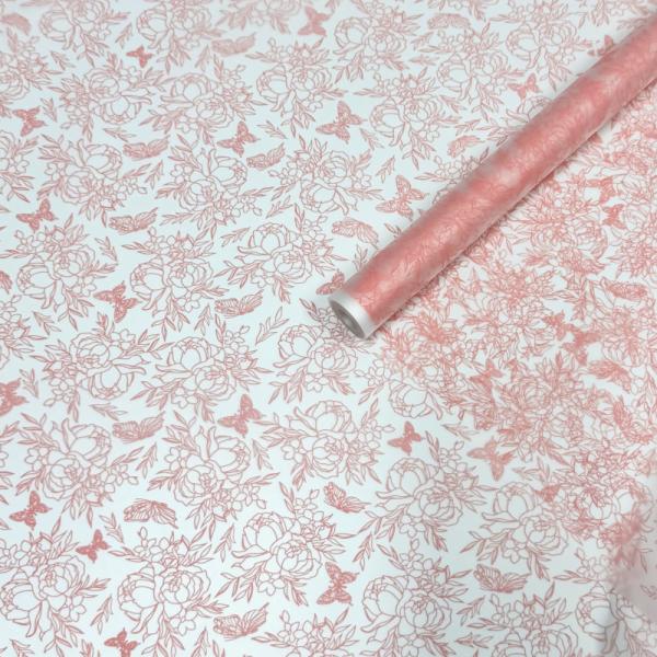 Пленка матовая Контурные пионы румяна 60см,50мкм,10м