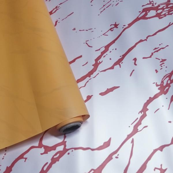 Матовая пленка двухсторонняя на втулке 50мкр Мрамор красный/оранжевый пастель 60см*10 ярд ± 5%