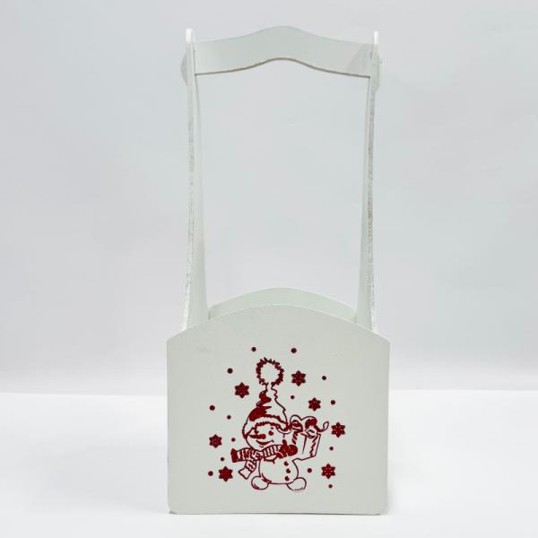 Декоративный ящик квадратный с тиснением 140*125*h300 Снеговик (красный) белый