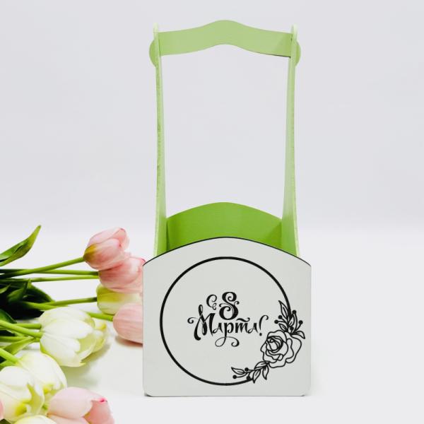 Декоративный ящик квадратный с высокой ручкой 140*125*h300 С 8 марта фисташковый