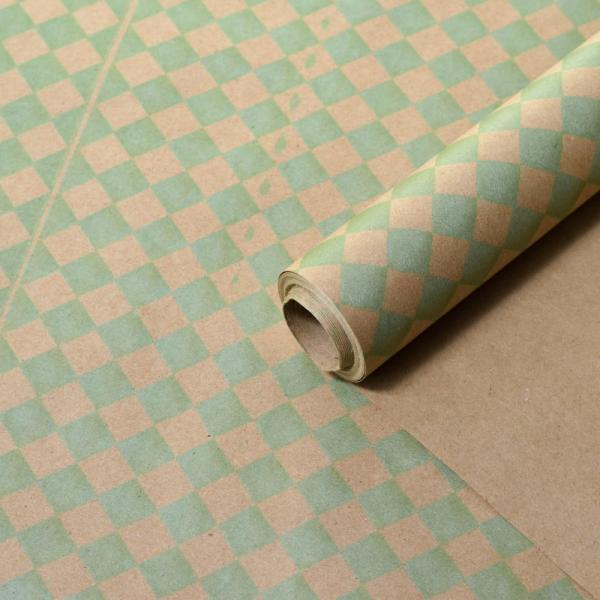 Крафт бумага МЕТАЛЛИК Ромбы зеленый на коричневом 70 см* 8,5 м ± 5%
