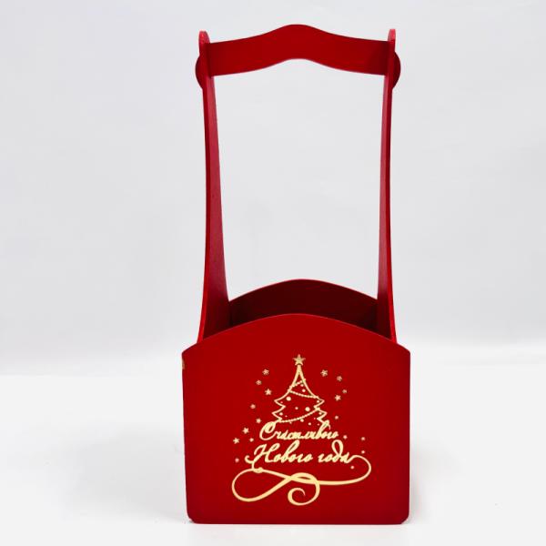 Декоративный ящик квадратный с тиснением 140*125*h300 Елка (золото) красный