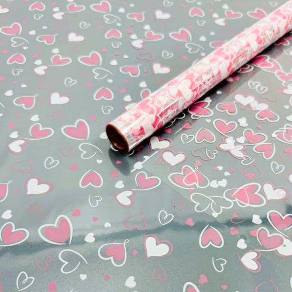 Пленка прозрачная двухцветная Сердечки 2 бело-нюдовые 70см*200гр ± 5%