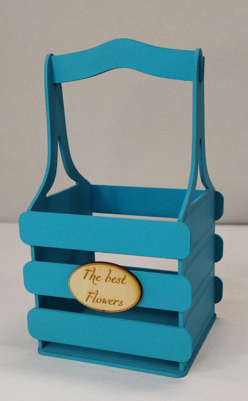 Декоративный ящик из фанеры реечный квадратный 140*125*h240 Декор бирюзовый