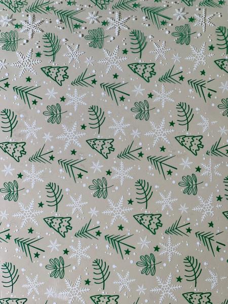 Пленка прозрачная с рисунком ЕлочкиНГ зеленая 40мкм/70см/200гр ± 5%