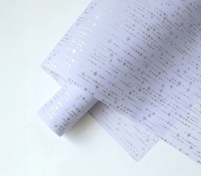 Упаковочный материал Звездное сияние 55 мкр, 58х58 см, 20 лист/упак, светло-голубой