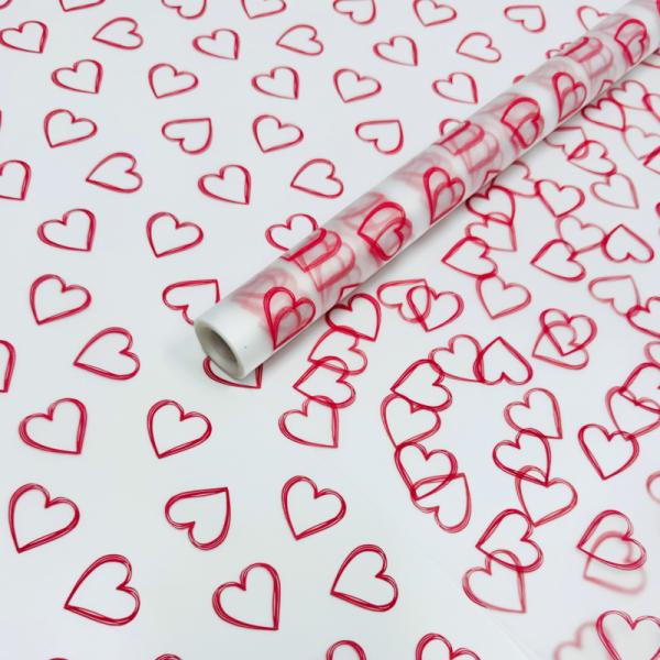 Пленка матовая Сердца розовые 70см,40мкм,10м