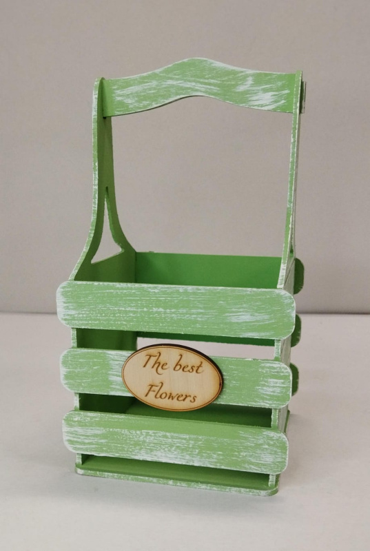 Декоративный ящик из фанеры реечный квадратный 140*125*h240 Прованс с декором весенняя зелень