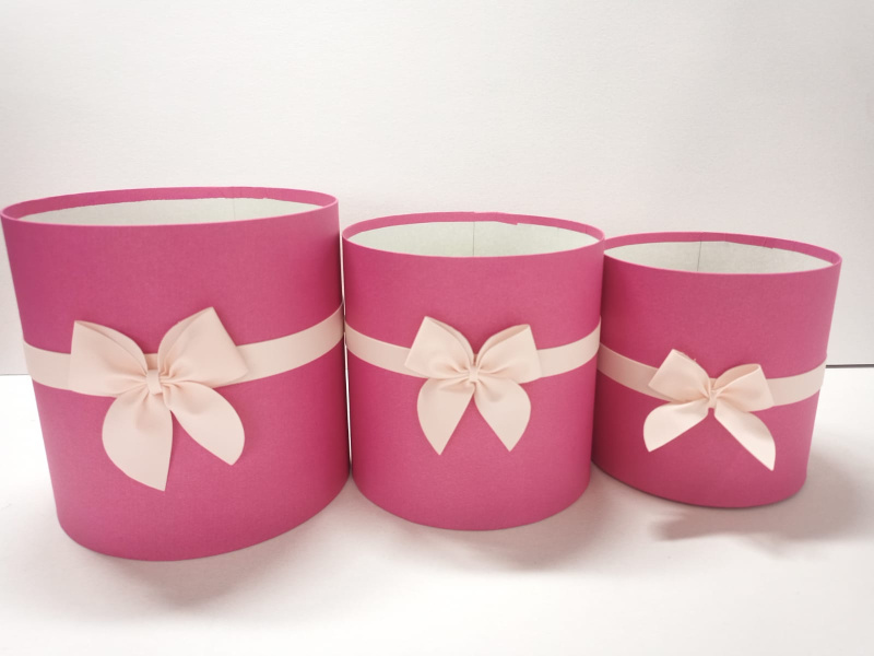 Коробки круглые без крышек Набор из 3х (16*16/18*18/20*20) с бантиком малиновый