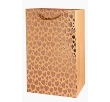 Пакет подарочный металлик Сердечки 32*26*12см, розовое золото