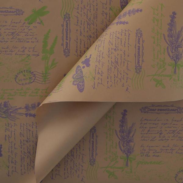 Крафт бумага Лавандацв. салатовый-сиреневый на коричневом фоне 720мм/60гр/10 м± 5%