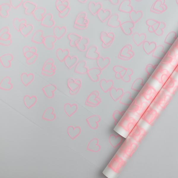 Пленка матовая (MDS) Сердца розовые 60см,40мкм 200гр