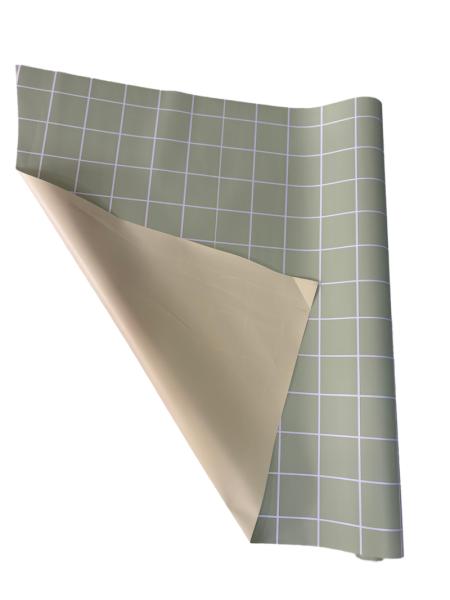 Пленка матовая двухсторонняя Клетка олива/сливочно-желтый 58см*10м±5% 65мкм