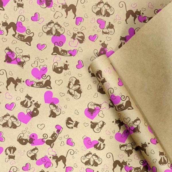 Крафт бумага Ля Мур коричневый/розовый на коричневом фоне 720мм/60гр/10м ± 5%