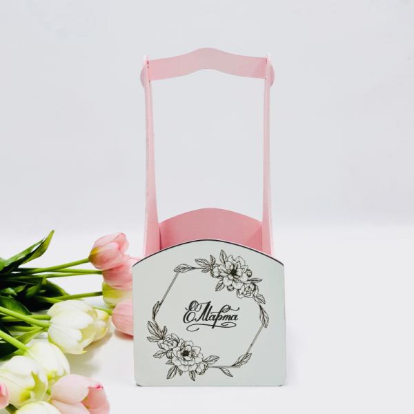 Декоративный ящик квадратный с высокой ручкой 140*125*h300 8 марта рамка королевско-розовый