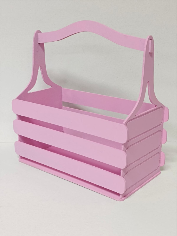 Декоративный ящик из фанеры реечный прямоугольный 250*125 h255 нежно-розовый