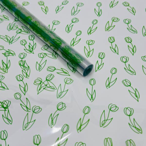 Пленка прозрачная Тюльпаны салатовый 70см*200гр ± 5%