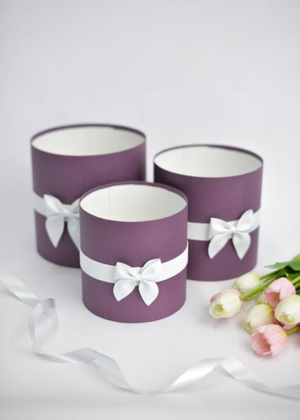 Коробки круглые без крышек Набор из 3х (16*16/18*18/20*20) с бантиком сливовый