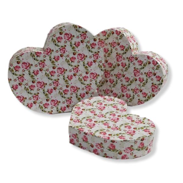 Набор коробок картон 3в1 сердце 25*20*5/29*24*7см цветы - вьюнок 20А2-МФ-041