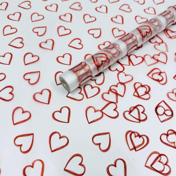 Пленка матовая Сердца красные 70см,40мкм,10м