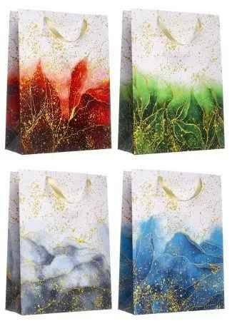 Подарочные пакеты Листья в ассортименте 31x42x12 см 4 вида 12 шт./упак.
